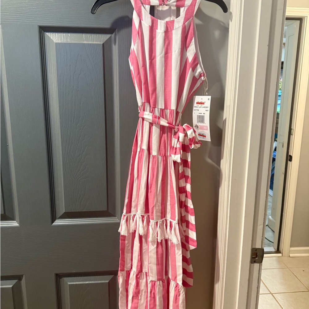 Rare Editions Pink and White Striped Kids Dress